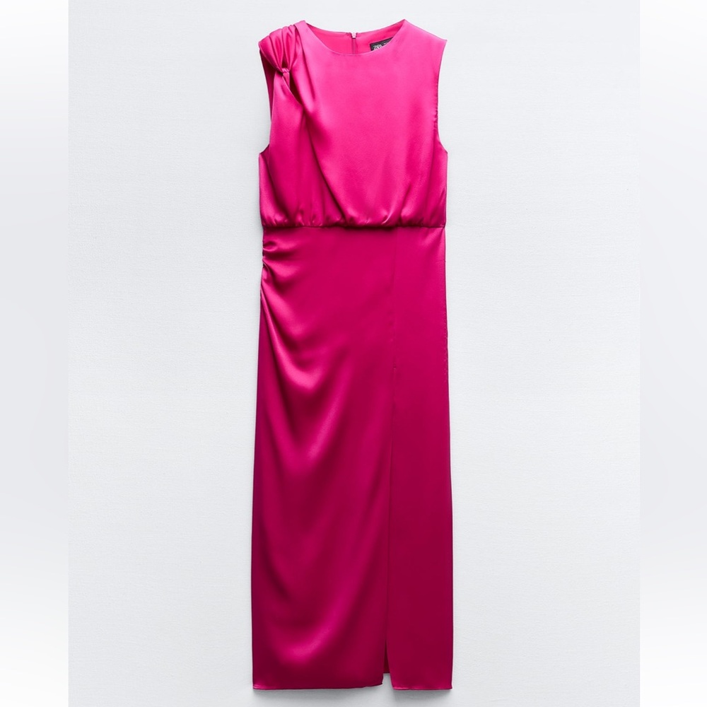 Pink satin midi dress NWOT